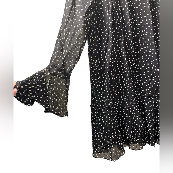 NWT Theory Marah Stat-print Black Sheer Long Bell Sleeve Silk Dress 2 MSRP: $395 - Picture 5 of 16